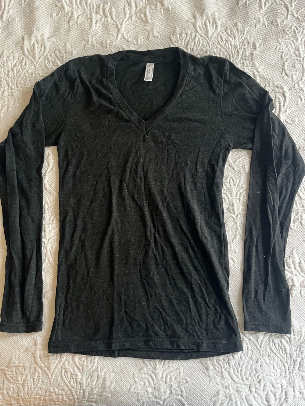 American Apparel Black V-Neck Long Sleeve Tee
